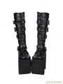 Black Gothic Punk PU Leather Lace Up Belt High Heel Knee Boots