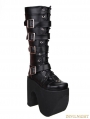 Black Gothic Punk PU Leather Lace Up Belt High Heel Knee Boots