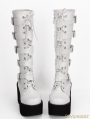 White Gothic Punk PU Leather Lace Up Belt High Heel Knee Boots