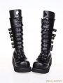 Black Gothic PU Leather Lace Up Belt Platform Boots