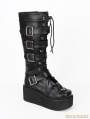 Black Gothic Punk PU Lace Up Belt Platform Knee Boots