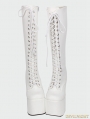 White Gothic PU Leather Lace Up High Heel Knee Boots