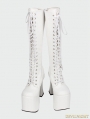 White Gothic PU Leather Lace Up High Heel Knee Boots