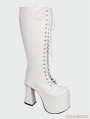 White Gothic PU Leather Lace Up High Heel Knee Boots