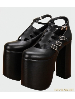 Black Gothic PU Leather High Heel Shoes