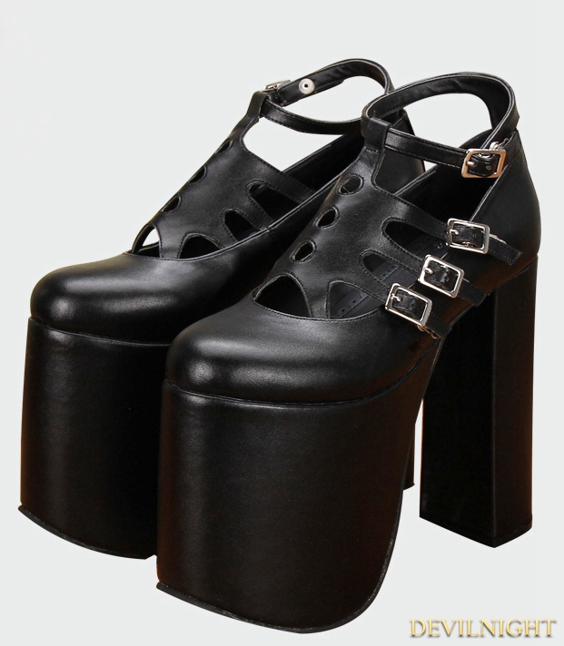 Black Gothic PU Leather High Heel Shoes