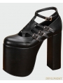 Black Gothic PU Leather High Heel Shoes