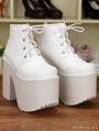 White Gothic PU Leather High Heel Lace Up Shoes