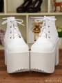 White Gothic PU Leather High Heel Lace Up Shoes