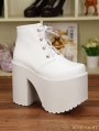 White Gothic PU Leather High Heel Lace Up Shoes