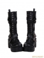 Black Gothic Punk Buckle Belt Lace-up PU Leather Chunky Heel Boots