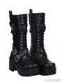 Black Gothic Punk Buckle Belt Lace-up PU Leather Chunky Heel Boots