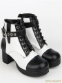 Black and White Gothic Punk PU Leather Buckle Belt Ankle Boots