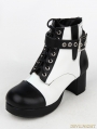 Black and White Gothic Punk PU Leather Buckle Belt Ankle Boots