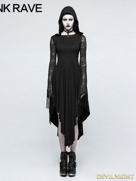 Black Gothic Dress with Back Spider Net - Devilnight.co.uk