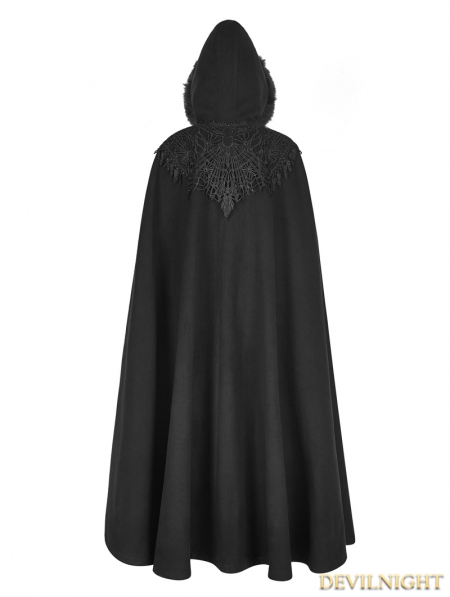 Black Winter Gothic Long Fur Cloak for Women - Devilnight.co.uk