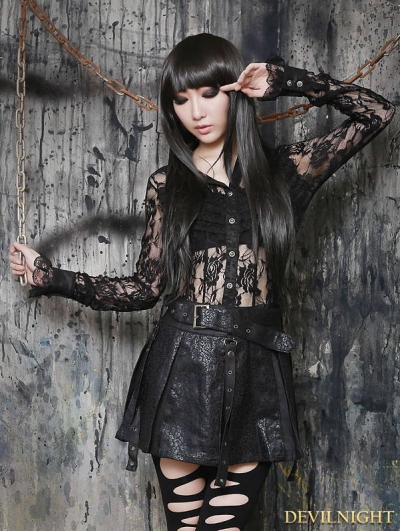 Black Gothic Sexy Semitransparent Lace Shirt for Women