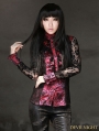 Black and Red Rose Pattern Gothic Long Lace Sleeves Blouse for women