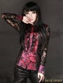 Black and Red Rose Pattern Gothic Long Lace Sleeves Blouse for women