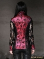 Black and Red Rose Pattern Gothic Long Lace Sleeves Blouse for women