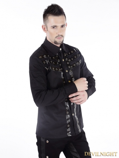 Black Gothic Punk Long Sleeves Blouse for Men