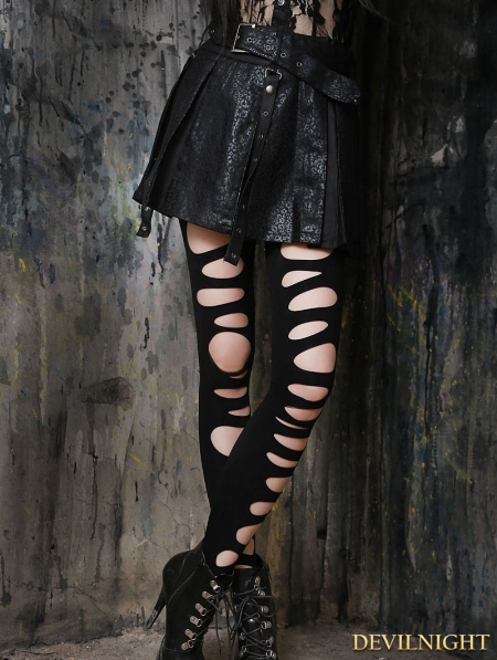 Black Gothic High-Waist PU Leather Short Skirt - Devilnight.co.uk
