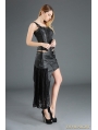 Black Gothic Punk Irregular PU Leather Lace Skirt