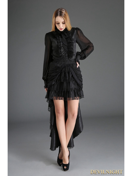 Black Gothic Irregular Lace Tailed Skirt - Devilnight.co.uk