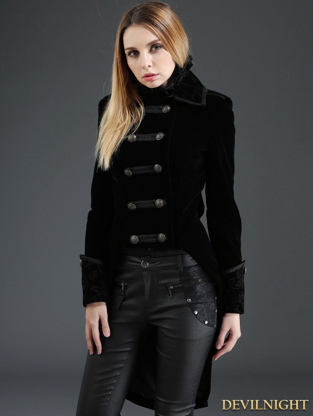 Black Swallow Tail Double-Breasted Gothic Coat for Women - Devilnight.co.uk