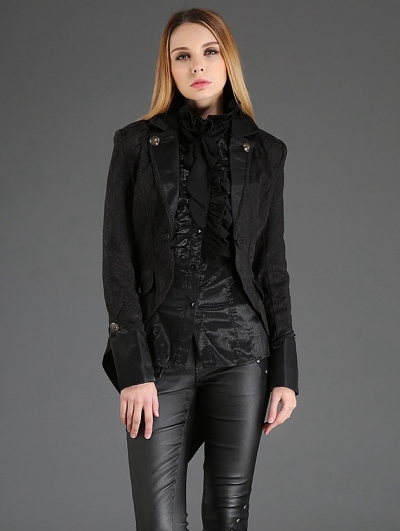 Black Vintage Gothic Dovetail Jacket for Women