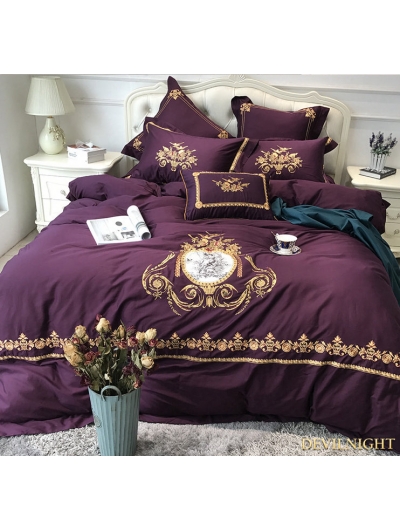 Purple Gothic Vintage Palace Embroidery Comforter Set