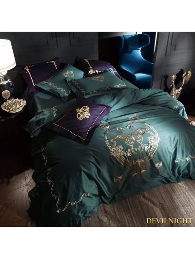 Green Gothic Vintage Palace Embroidery Comforter Set