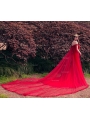 Red Off-the-Shoulder Lace Mermaid Gothic Wedding Dress with Shawl