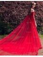 Red Off-the-Shoulder Lace Mermaid Gothic Wedding Dress with Shawl