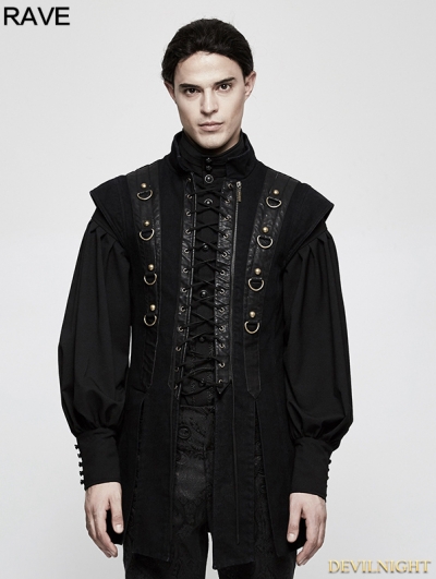 Black Gothic Punk Armor Style Vest for Men