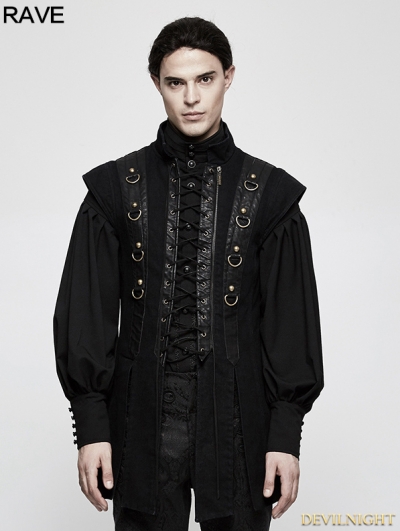 Black Gothic Punk Armor Style Vest for Men - Devilnight.co.uk