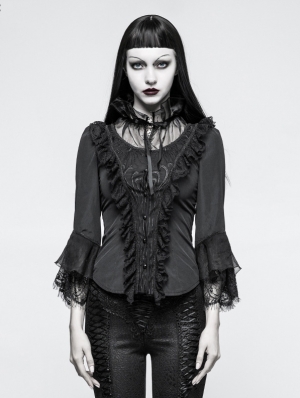 Black Vintage Gothic Three-Quarter Sleeve Shirt for Women