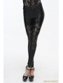 Black Gothic Flower Hollow-Out Legging for Women