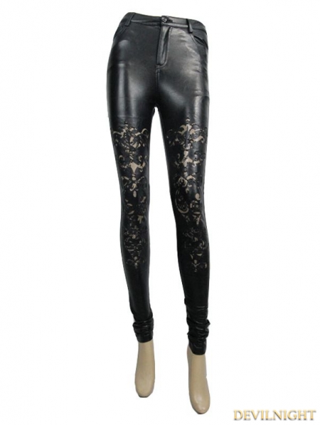 Black Gothic Flower Hollow-Out Legging for Women - Devilnight.co.uk