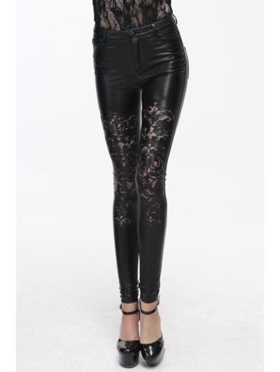 Black Gothic Flower Hollow-Out Legging for Women