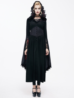 Black Romantic Gothic Vampire Style Hooded Dress