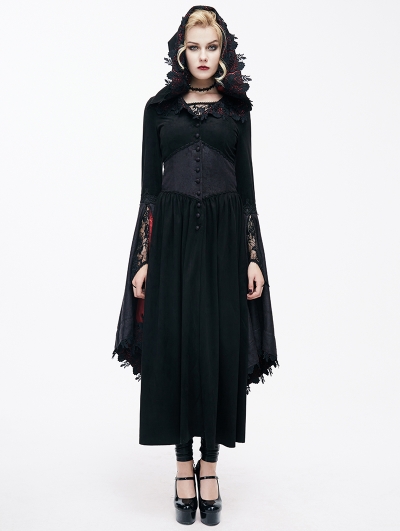 Black Romantic Gothic Vampire Style Hooded Dress - Devilnight.co.uk