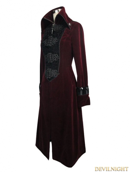 Red Velvet Chinese Knot Gothic Vintage Long Jacket for Women ...