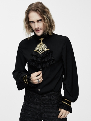 Black Gothic Vintage Palace Style Blouse with Bowtie for Men