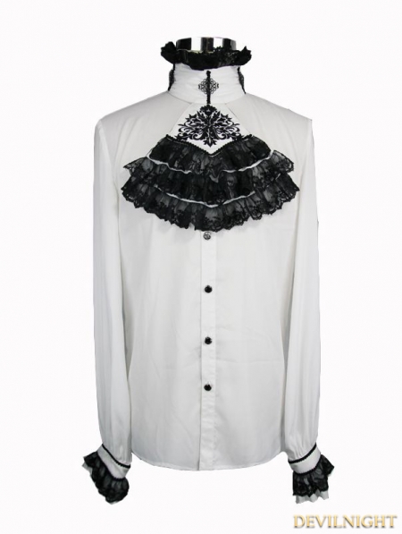 White Gothic Vintage Palace Style Blouse with Bowtie for Men ...