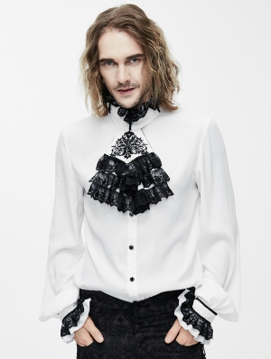 White Gothic Vintage Palace Style Blouse with Bowtie for Men