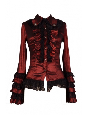 Red Long Sleeves Ruffle Gothic Blouse for Women