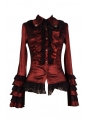 Red Long Sleeves Ruffle Gothic Blouse for Women