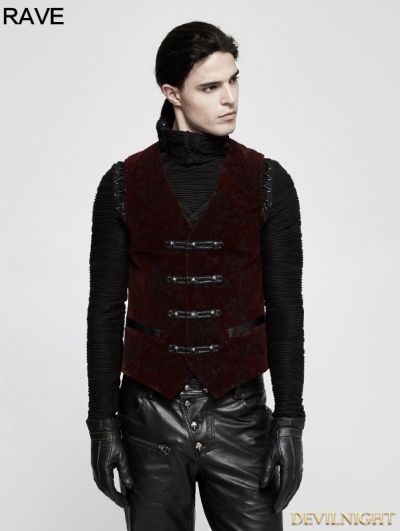 Red Gothic Printing Vintage Pattern Vest for Men 