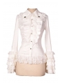 White Long Sleeves Ruffle Gothic Blouse for Women